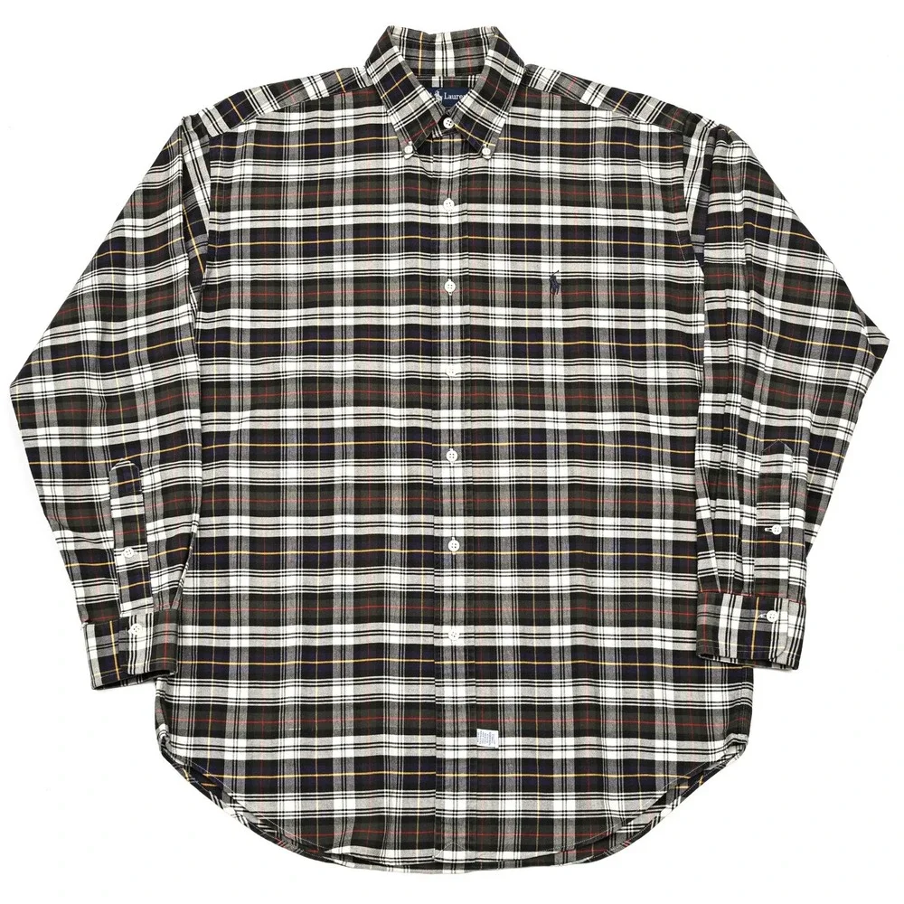VTG Polo Ralph Lauren Shirt Mens Plaid Oxford Cloth L/S Button Down Preppy Small